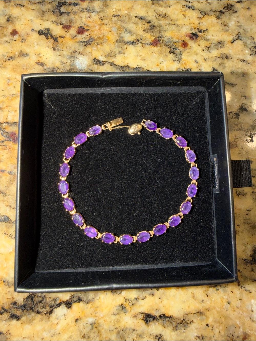 10K Solid Gold Amethyst Tennis Bracelet 7” Oval Cut Purple Gemstone Fine Jewelry